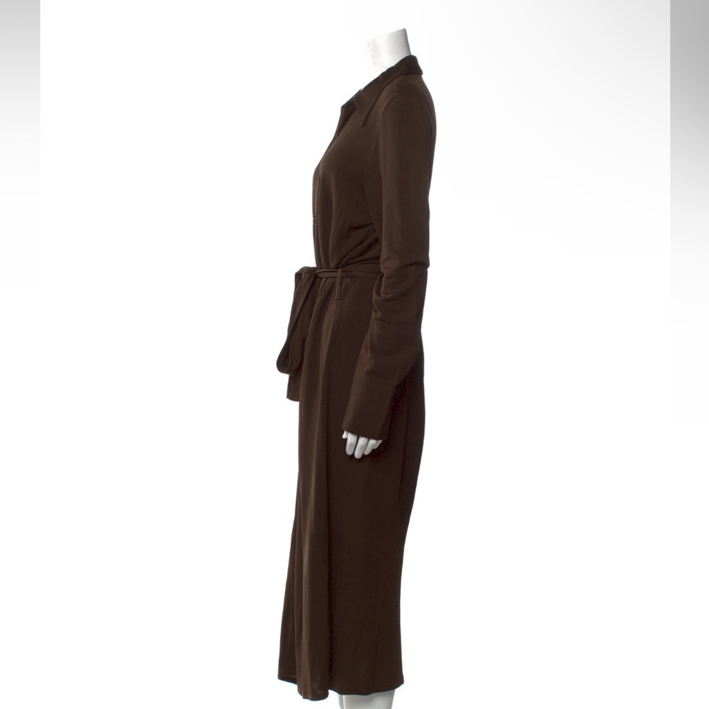LN Vince Midi Brown Shirtdress Long Sleeve Brown Button Italian Viscose S Small - Picture 5 of 12